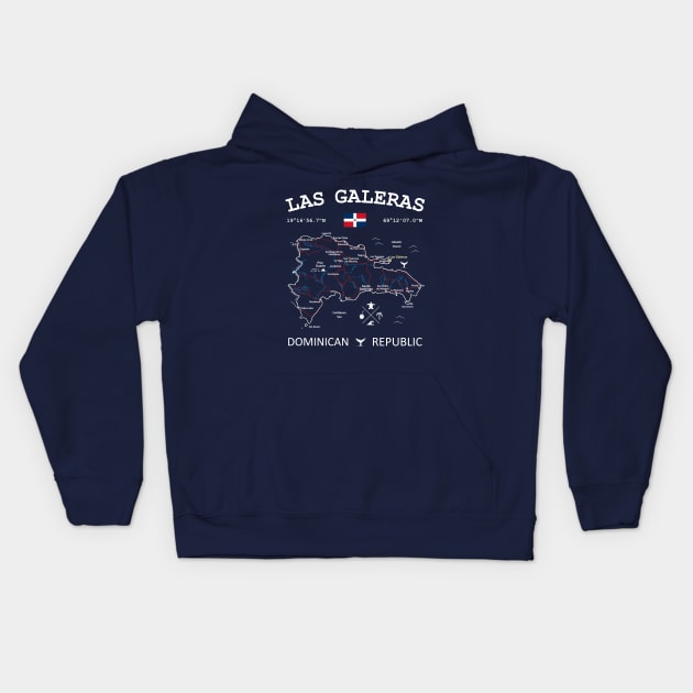 Las Galeras Dominican Republic Flag Travel Map Coordinates GPS Kids Hoodie by French Salsa